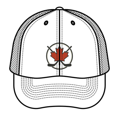 Maple Stick Hockey Hat Canadian Maple Leaf Cap with Crossed Hockey Sticks - Premium Snapback Trucker Hat - Canada Pride Baseball Cap