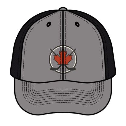 Casquette de Hockey en Érable – Casquette Snapback Feuille d'Érable et Crosse de Hockey Croisées