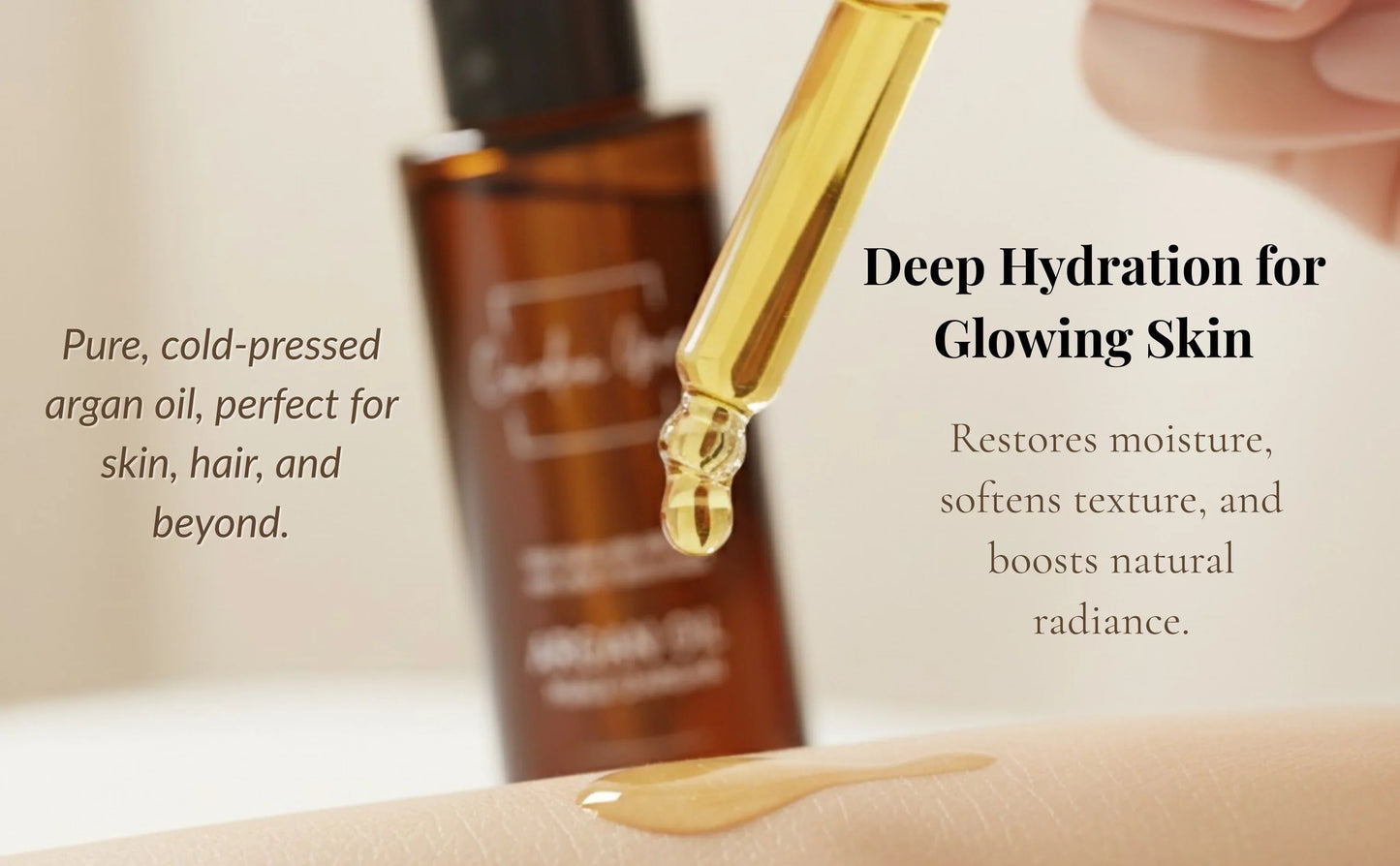 Huile d'Argan 100% Biologique - Pour Peaux Sèches, Tiraillées et Déshydratées + Cheveux Secs et Sujets aux Frisotis
