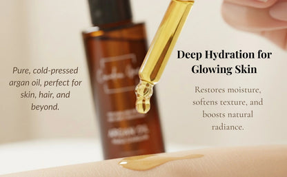 Huile d'Argan 100% Biologique - Pour Peaux Sèches, Tiraillées et Déshydratées + Cheveux Secs et Sujets aux Frisotis
