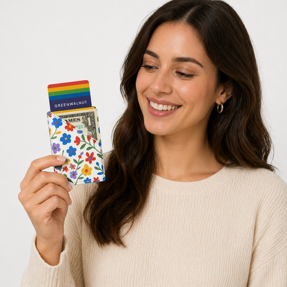 Porte-cartes Pop-Up Fin | Porte-cartes de crédit en aluminium à motif floral | Porte-cartes de crédit minimaliste anti-RFID à éjection automatique