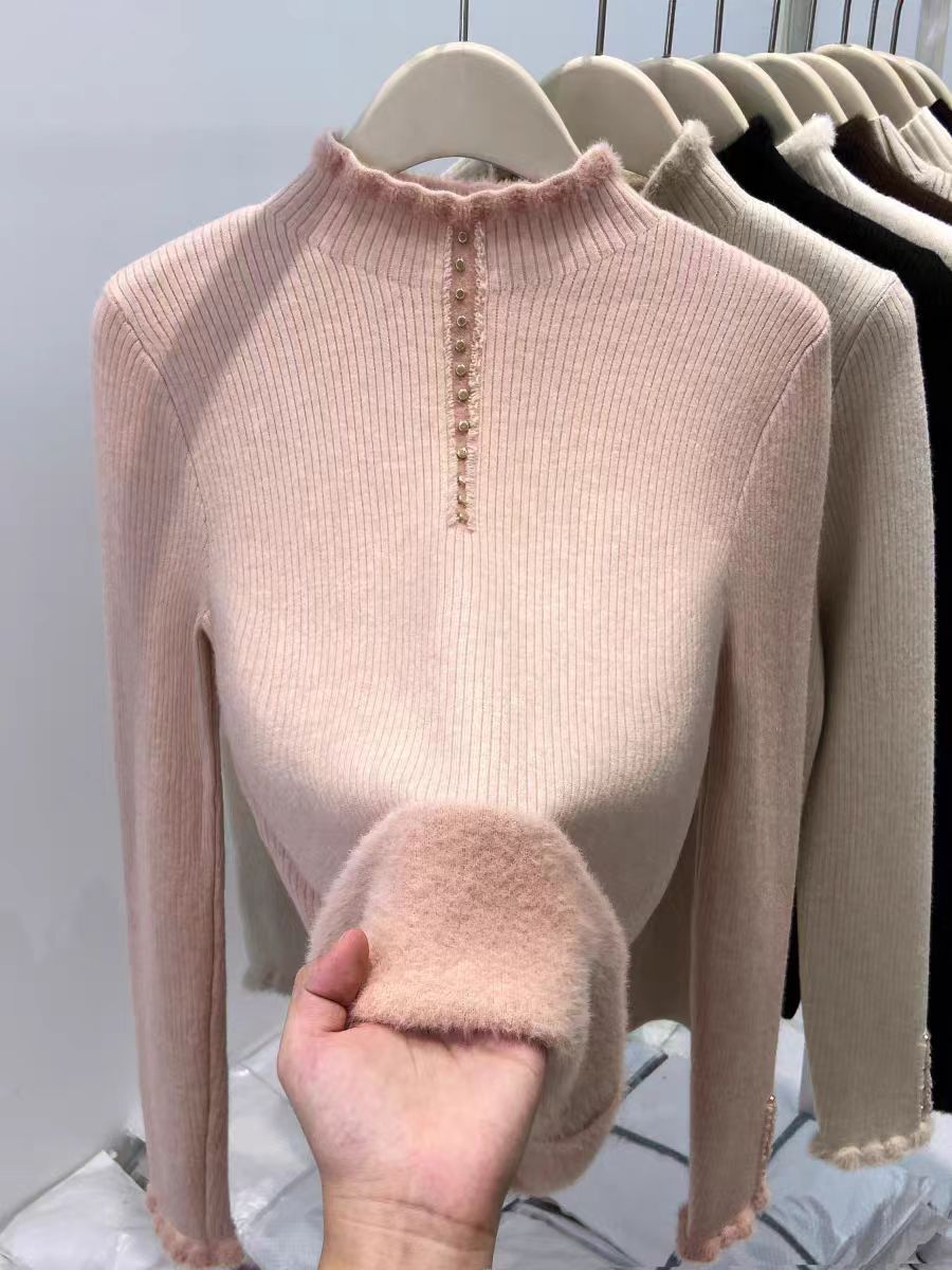 Haut thermique à col montant doublé de polaire pour femme – Pull oversize une pièce pour l'automne et l'hiver