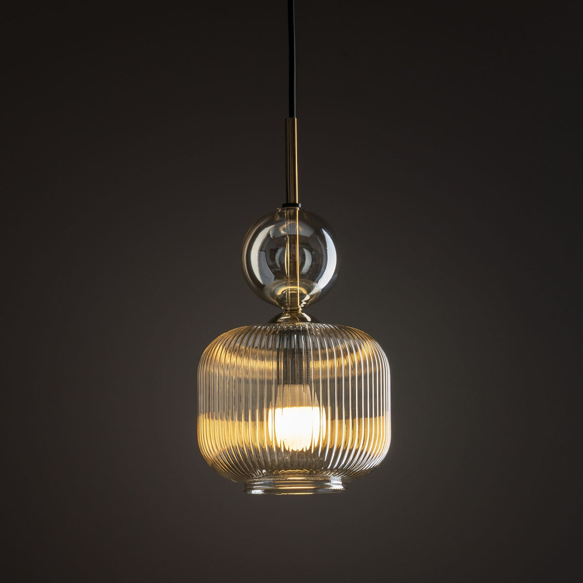 SOPHIA Green & Cognac Ribbed Glass Mini Pendant for Kitchen Island