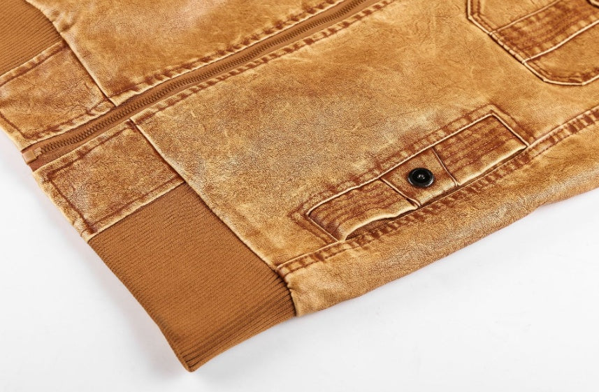 Veste à capuche en similicuir pour homme – Manteau décontracté zippé en faux cuir pour l'automne et l'hiver