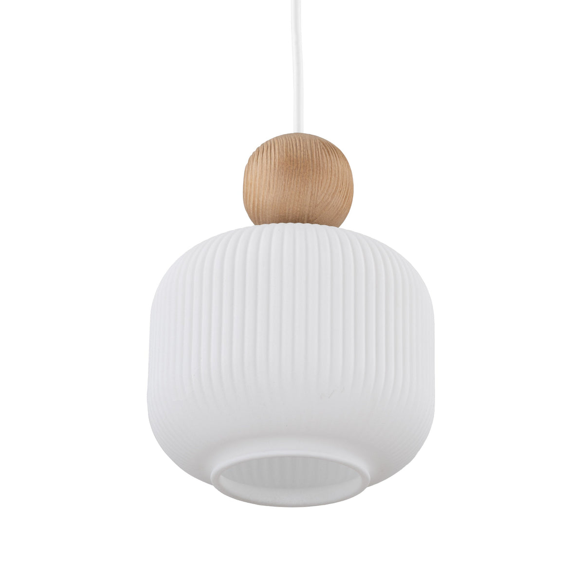 BALLO Ribbed Glass & Wood Mini Pendant for Kitchen Island & Bedside