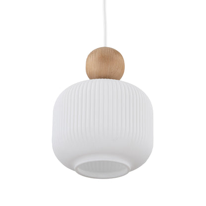 BALLO Ribbed Glass & Wood Mini Pendant for Kitchen Island & Bedside