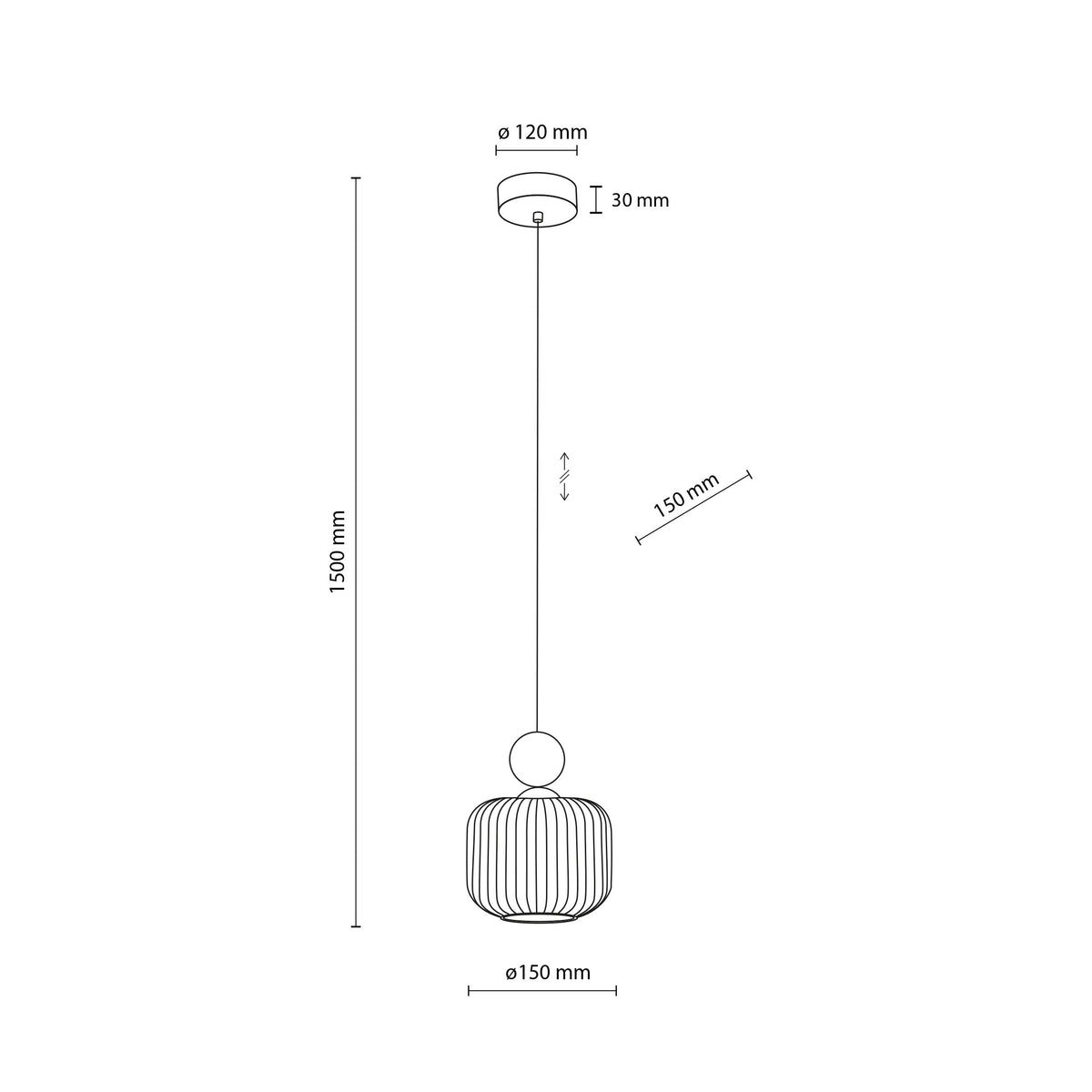 BALLO Ribbed Glass & Wood Mini Pendant for Kitchen Island & Bedside
