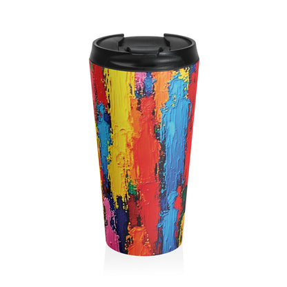 Mug de voyage en acier inoxydable à motifs de coups de pinceau abstraits et colorés