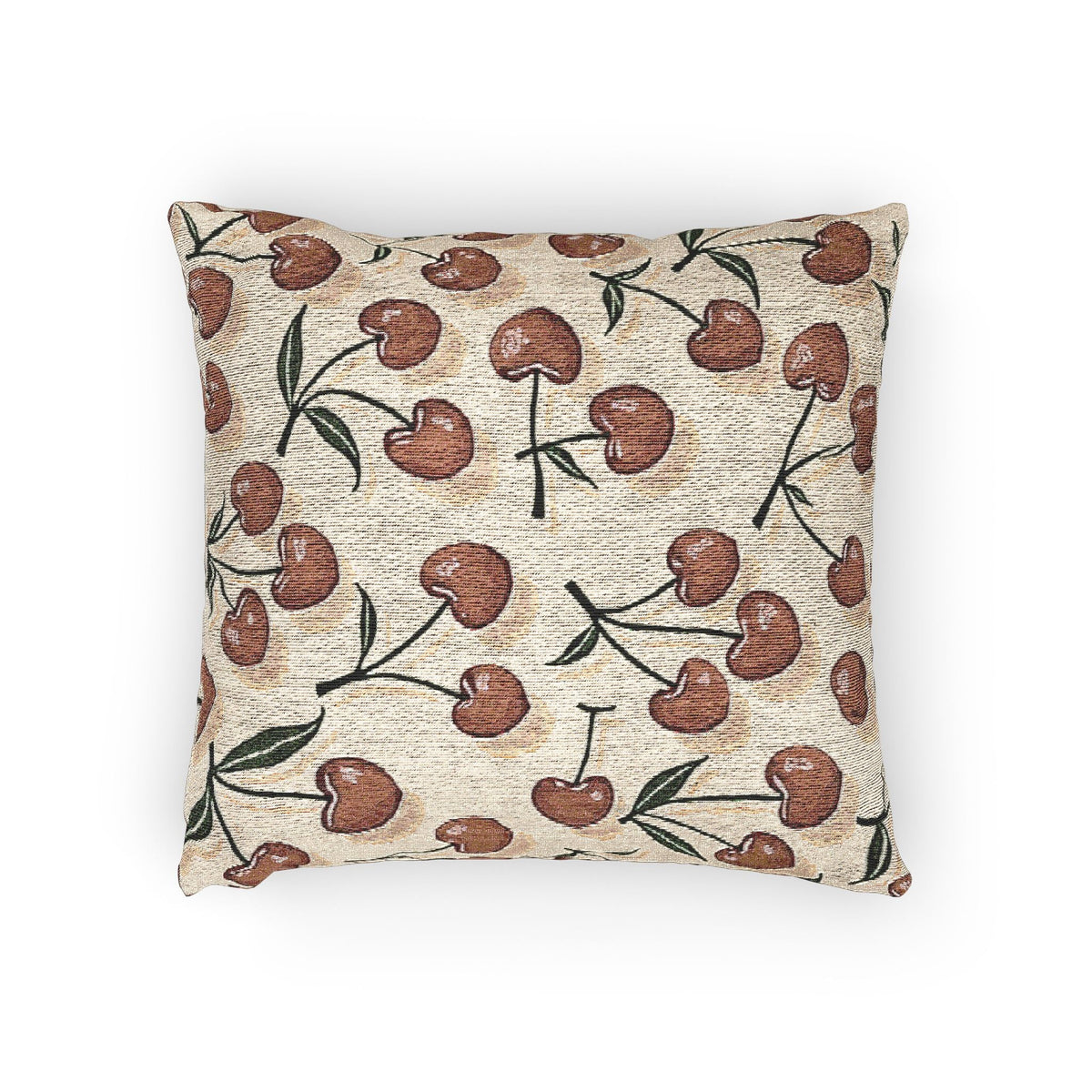 Coussin décoratif tissé à motif cerise – Style rustique de ferme