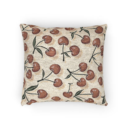 Coussin décoratif tissé à motif cerise – Style rustique de ferme