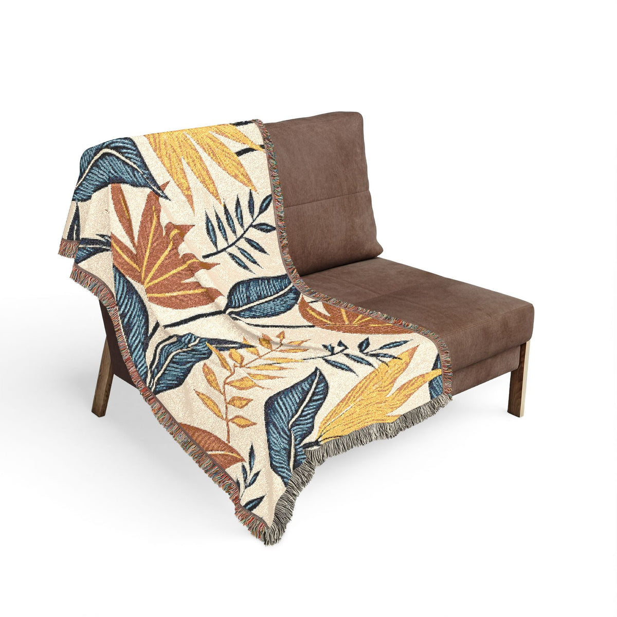 Couverture tissée à motif de feuilles tropicales — Jeté botanique bohème pour canapé et lit