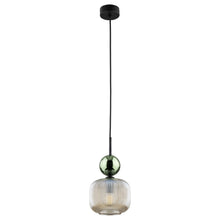 SOPHIA Green & Cognac Ribbed Glass Mini Pendant for Kitchen Island