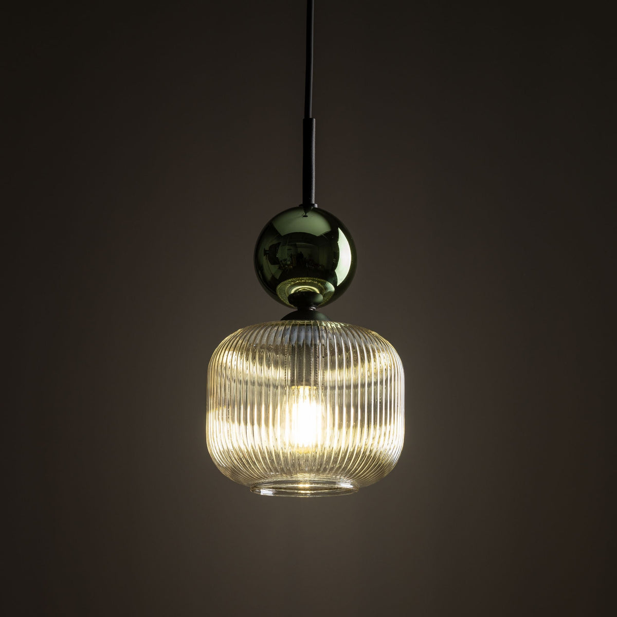 SOPHIA Green & Cognac Ribbed Glass Mini Pendant for Kitchen Island