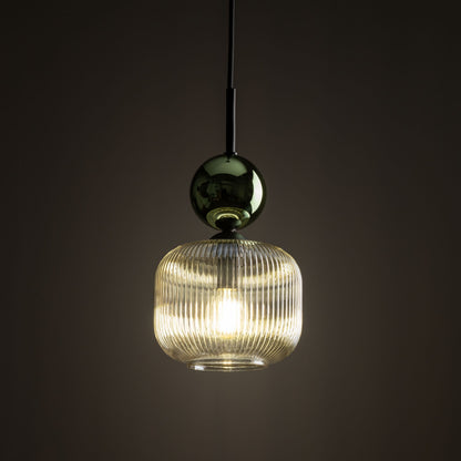SOPHIA Green & Cognac Ribbed Glass Mini Pendant for Kitchen Island
