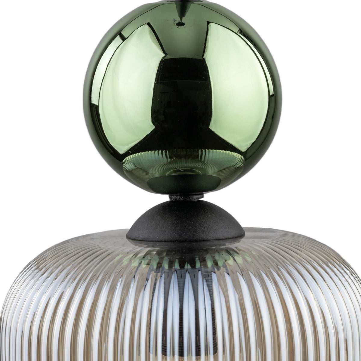 SOPHIA Green & Cognac Ribbed Glass Mini Pendant for Kitchen Island