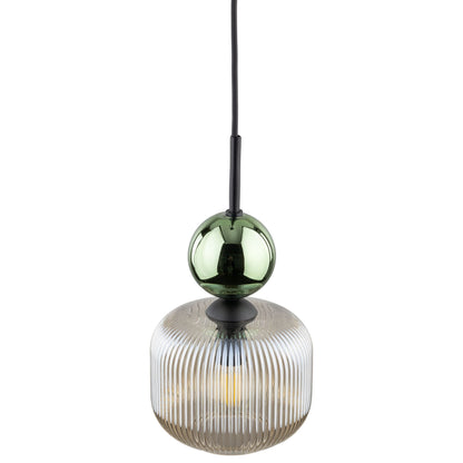 SOPHIA Green & Cognac Ribbed Glass Mini Pendant for Kitchen Island