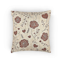 Oreiller tissé à motif rose vintage | Décoration bohème cœurs floraux