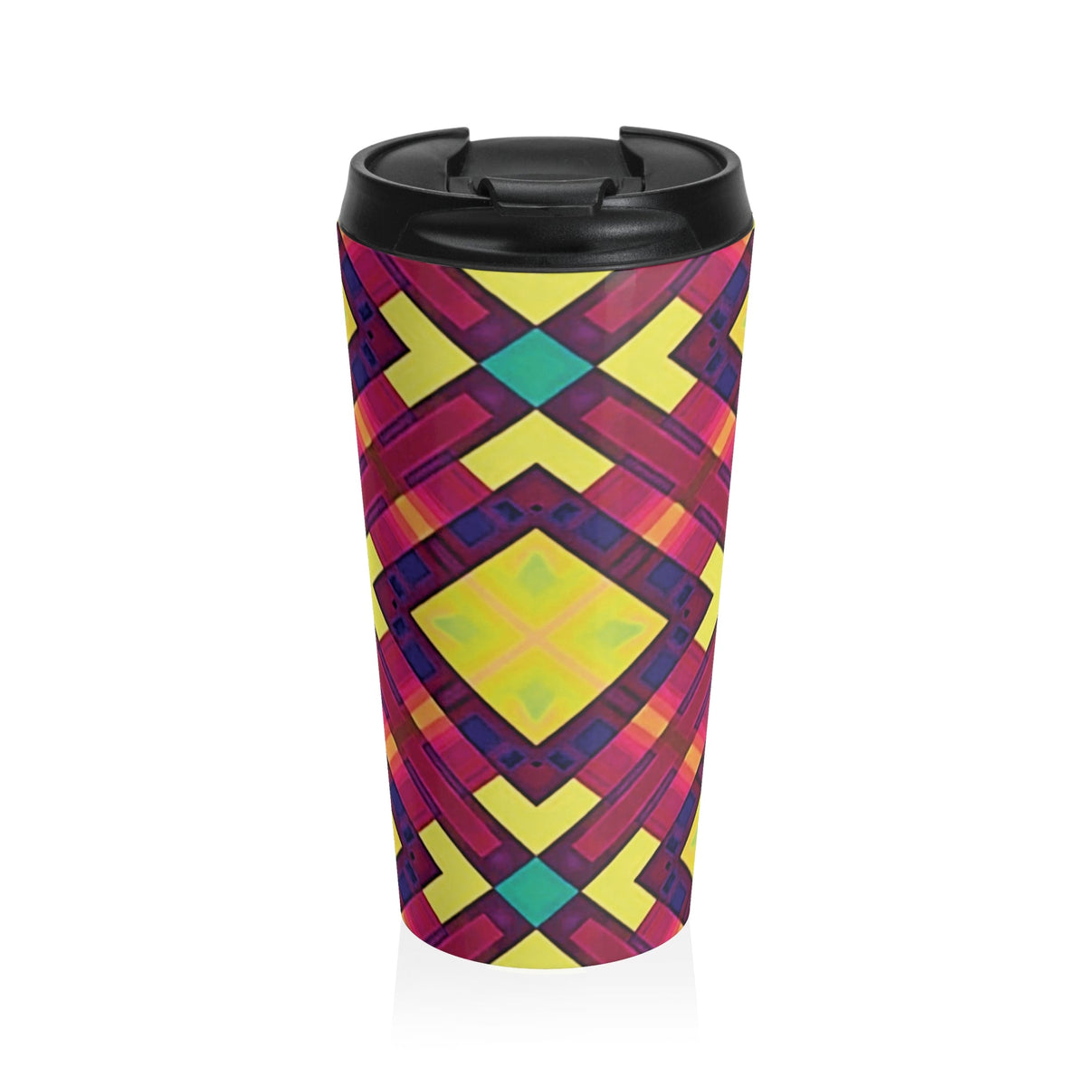 Mug de voyage — Gobelet isotherme en acier inoxydable, motif kaléidoscope géométrique vif