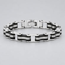 Men’s Stainless Steel Bicycle Chain Bracelet. Black & Silver Biker Style
