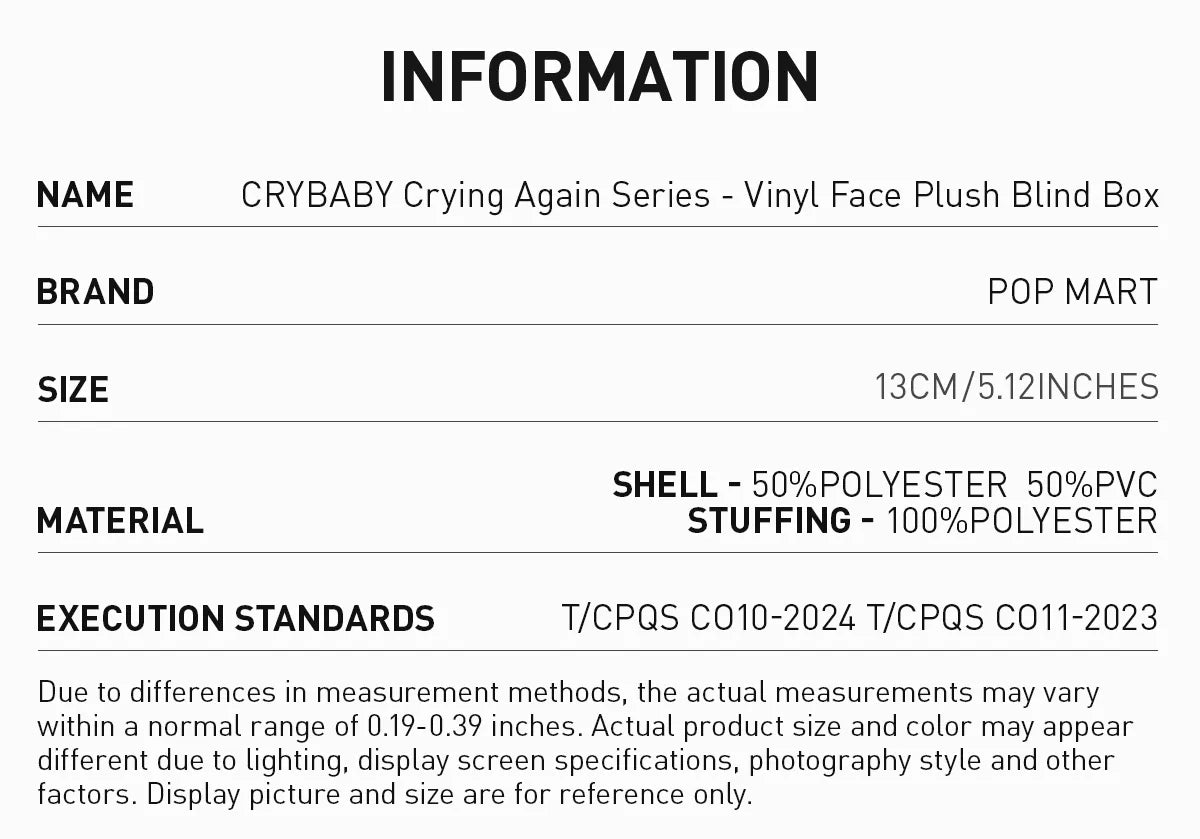 CRYBABY Crying Again Series-Peluche Visage Vinyle Boîte Mystère