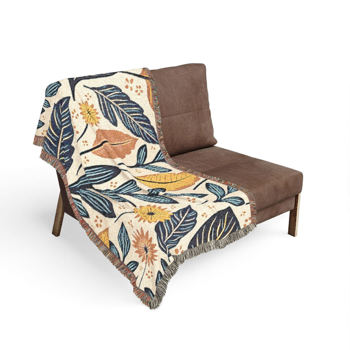 Couverture tissée à motif de feuilles botaniques — Jeté floral réversible pour le salon et la chambre à coucher