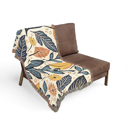 Couverture tissée à motif de feuilles botaniques — Jeté floral réversible pour le salon et la chambre à coucher