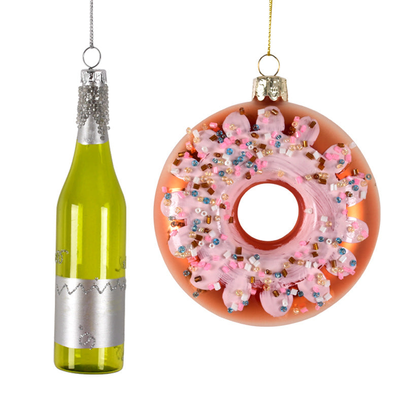 Donut & Wine Bottle Christmas Tree Pendant Ornaments – Hanging Decorations