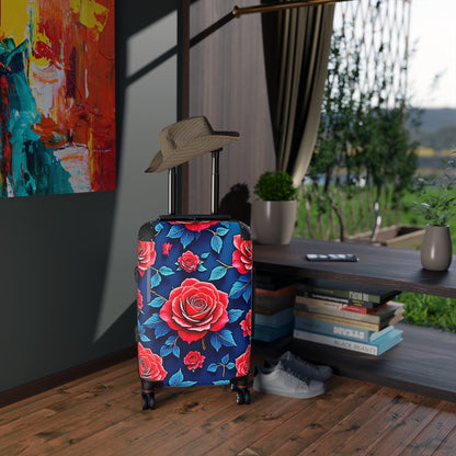 Valise cabine Rose florale — Roses rouges éclatantes sur bagage de voyage bleu marine