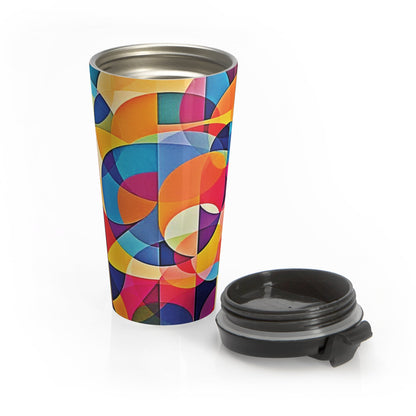 Mug de voyage géométrique coloré en acier inoxydable — Design d'art abstrait moderne