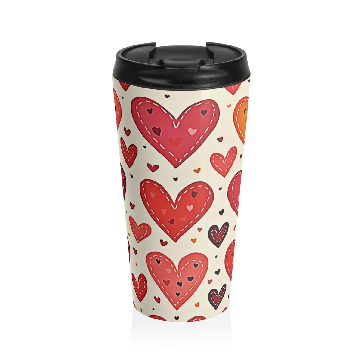 Mug de Voyage en Acier Inoxydable Cœurs Dessinés à la Main | Motif Saint-Valentin