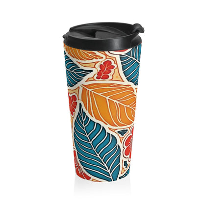 Mug de voyage feuilles florales tropicales | Hibiscus coloré en acier inoxydable