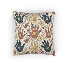Woven Pillow — Boho Handprint Pattern Decorative Throw Pillow (Earth Tones)
