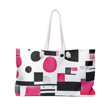 Sac de voyage géométrique rose et noir | Grand sac fourre-tout à formes abstraites