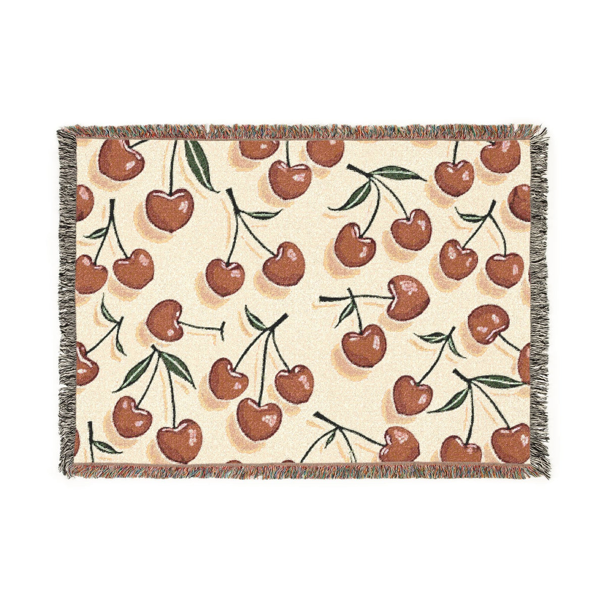 Couverture tissée à motif cerises — Jeté de fruits rétro pour salon et chambre