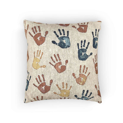Coussin tissé à motif d'empreinte de main | Coussin décoratif bohème pour chambre d'enfant