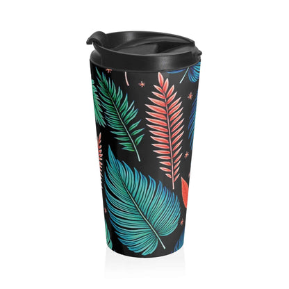 Mug de voyage en acier inoxydable motif feuilles tropicales