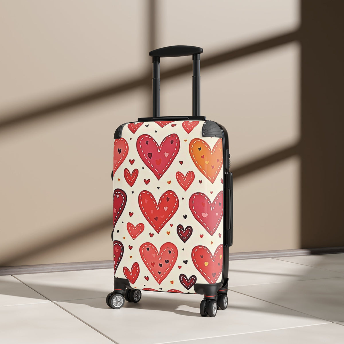 Valise cabine à motif cœur — Bagage de voyage Saint-Valentin rouge et orange