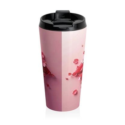 Mug de voyage en acier inoxydable Pétale Baiser | Art des lèvres, motif floral