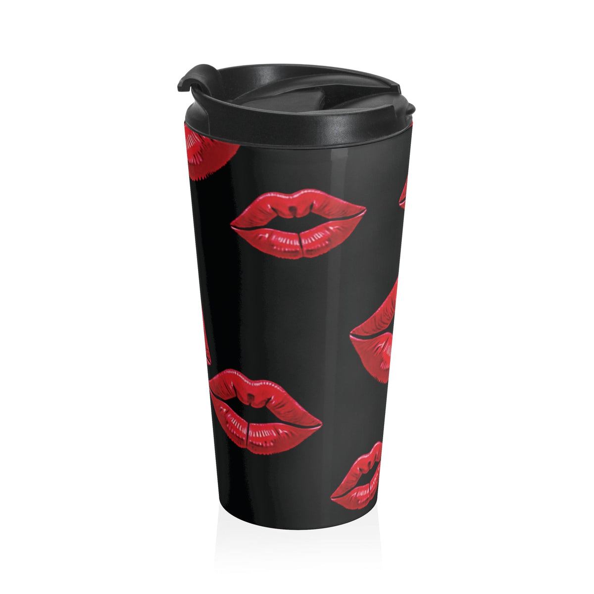 Mug de voyage à motif Baiser de rouge à lèvres rouge | Acier inoxydable noir