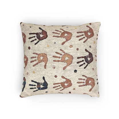 Coussin décoratif bohème tissé à motif d'empreinte de main