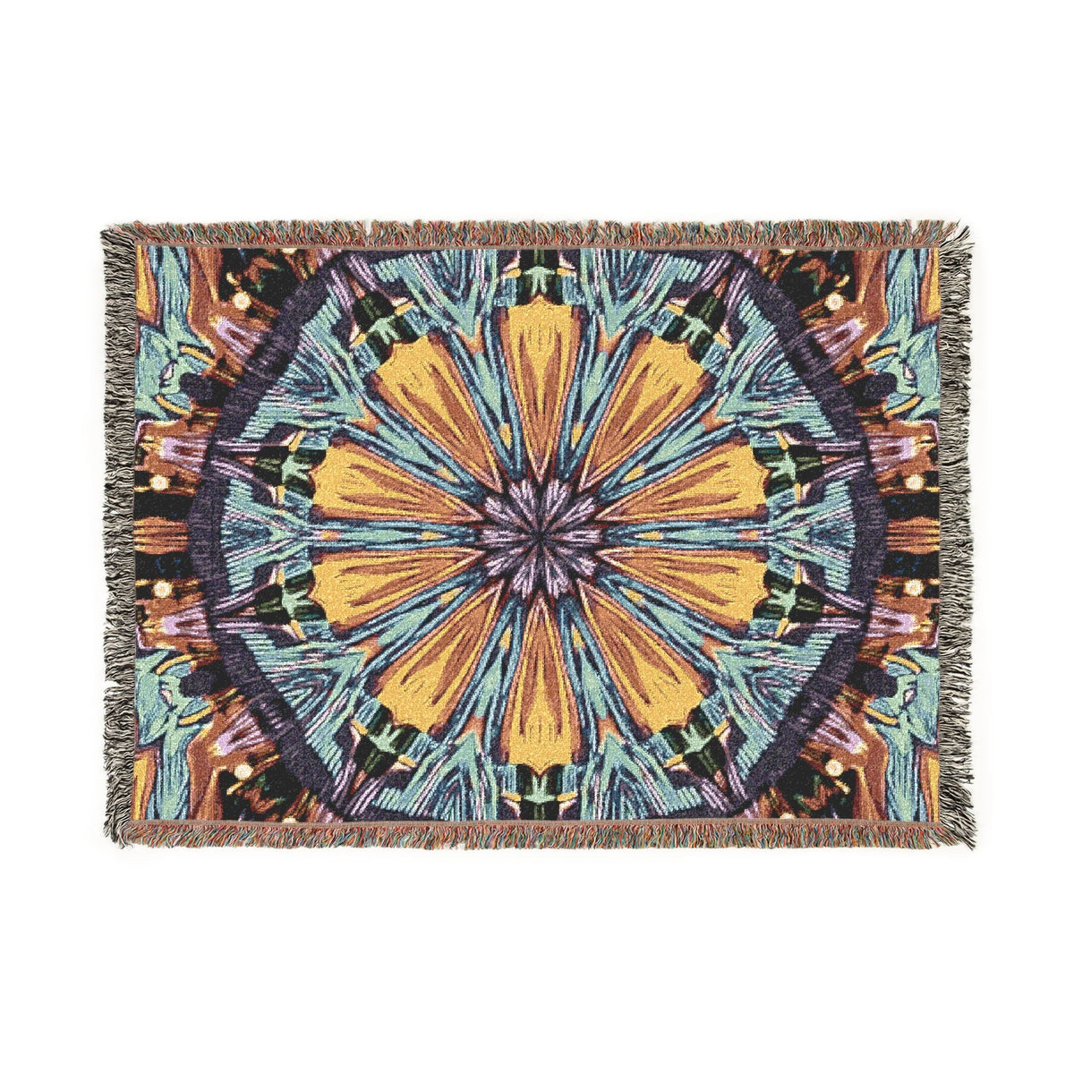 Couverture tissée Mandala Kaléidoscope — Jeté décoratif bohème pour salon et cadeau