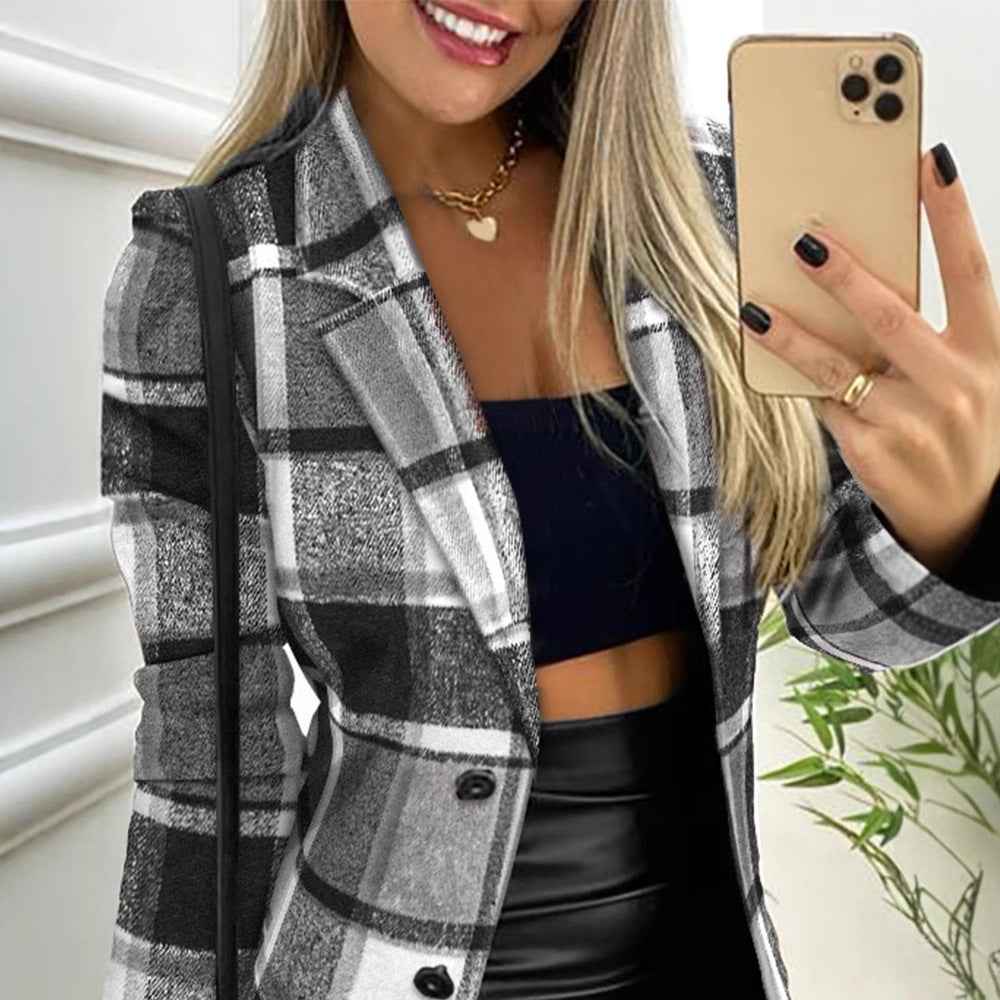 Manteau femme uni à manches longues et col tailleur brossé