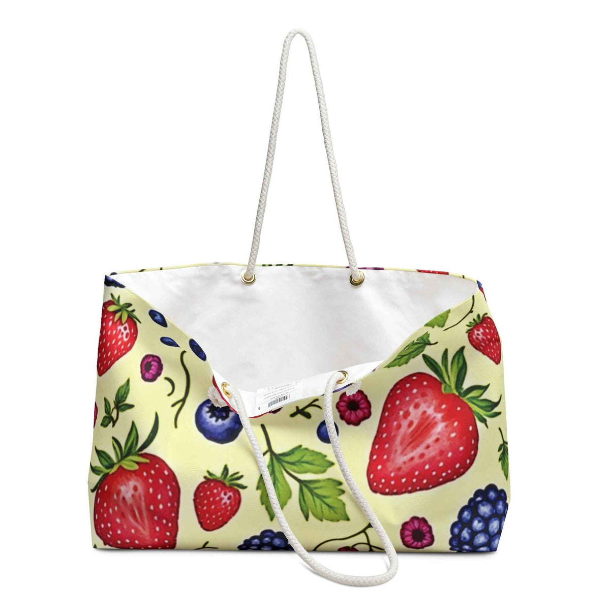 Sac de voyage imprimé fraises et myrtilles | Cabas motif fruits | Grand cabas