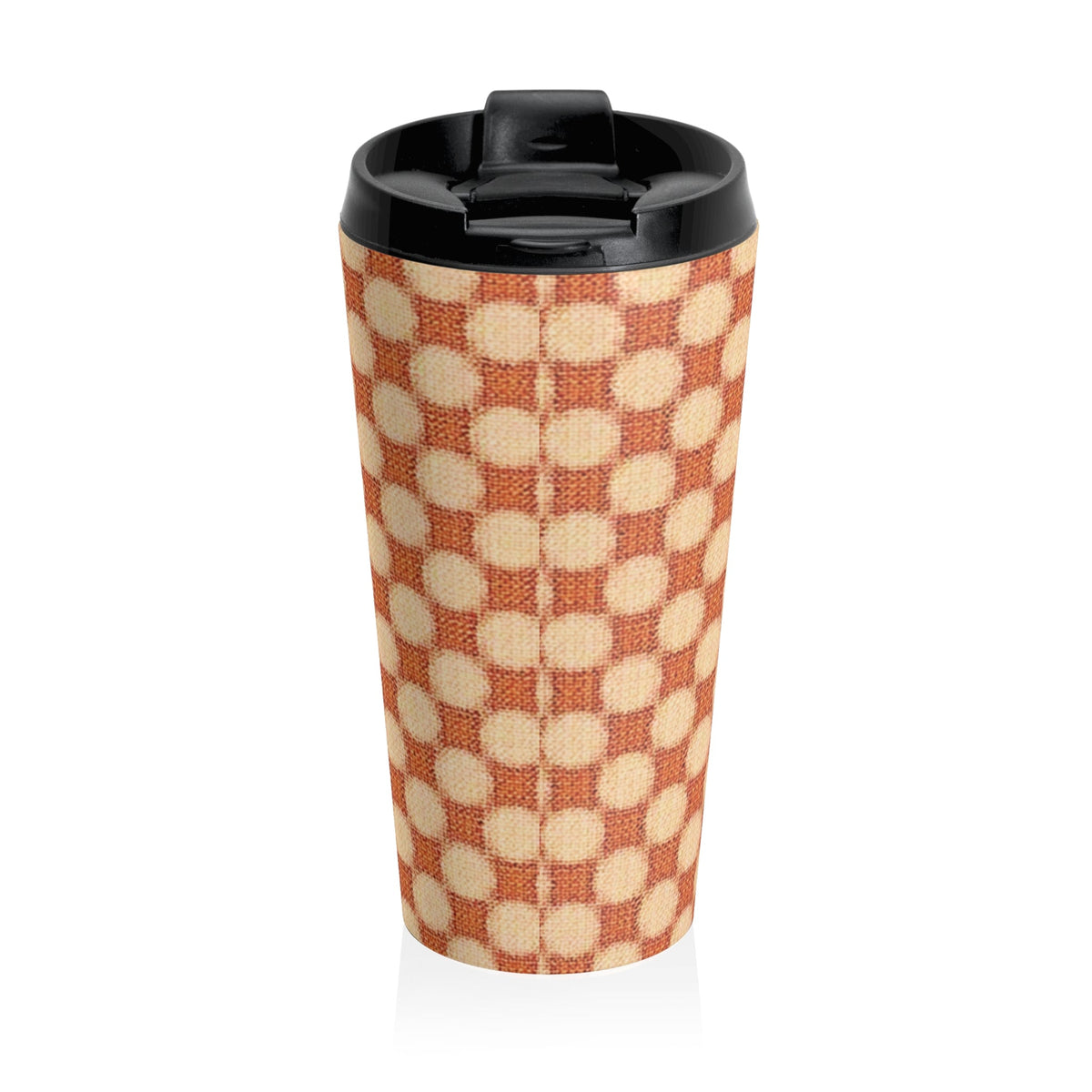 Checkerboard Retro Travel Mug — Vintage Orange Plaid Stainless Steel Tumbler