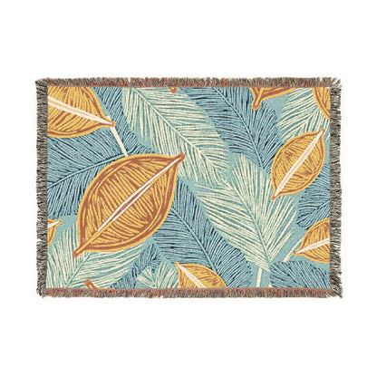 Couverture tissée à feuilles tropicales — Jeté décoratif douillet pour le salon et le patio
