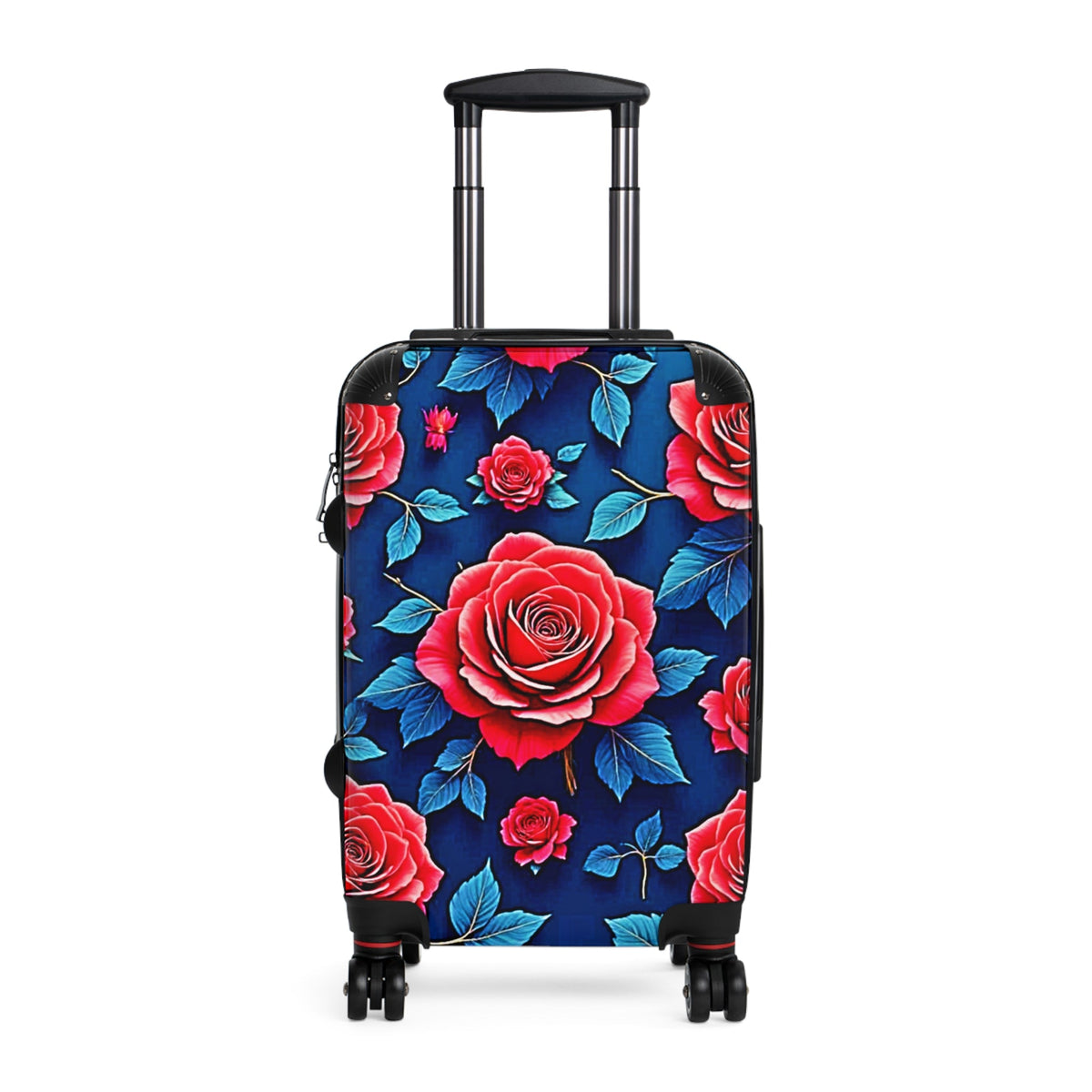 Valise cabine Rose florale — Roses rouges éclatantes sur bagage de voyage bleu marine