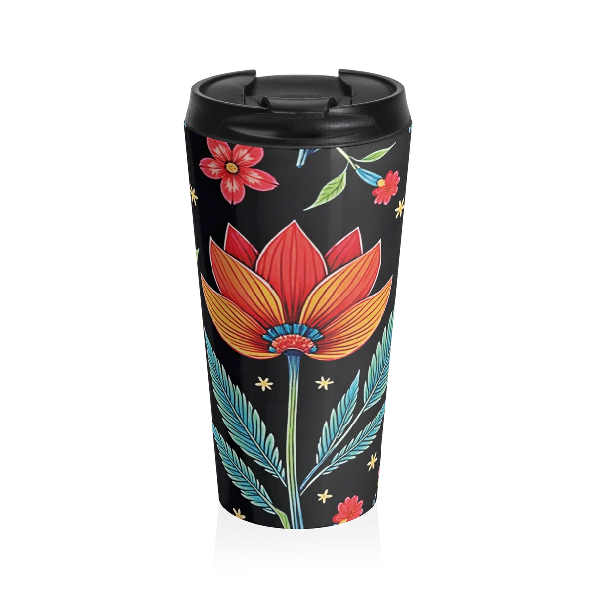 Mug de voyage en acier inoxydable à motifs floraux | Fleurs colorées