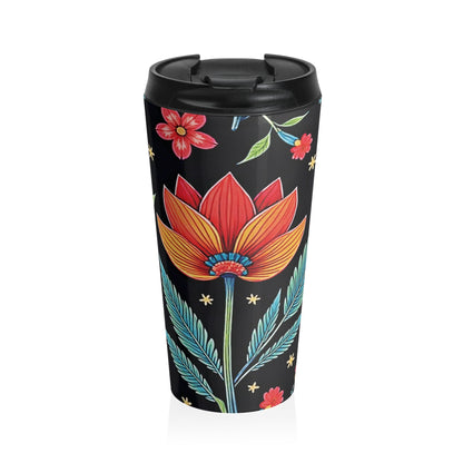 Mug de voyage en acier inoxydable à motifs floraux | Fleurs colorées