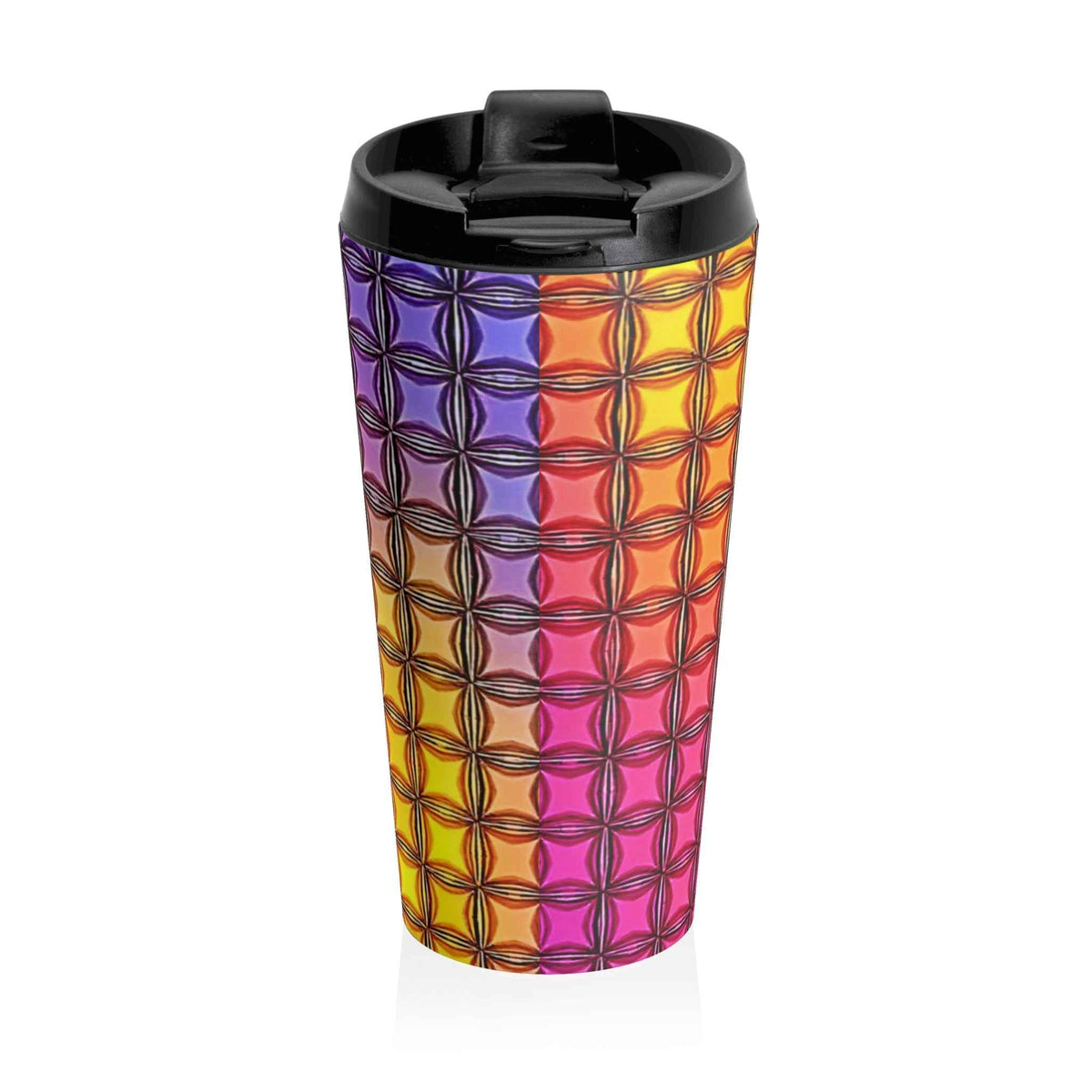 Mug de voyage géométrique Colorburst en acier inoxydable — Motif arc-en-ciel isotherme