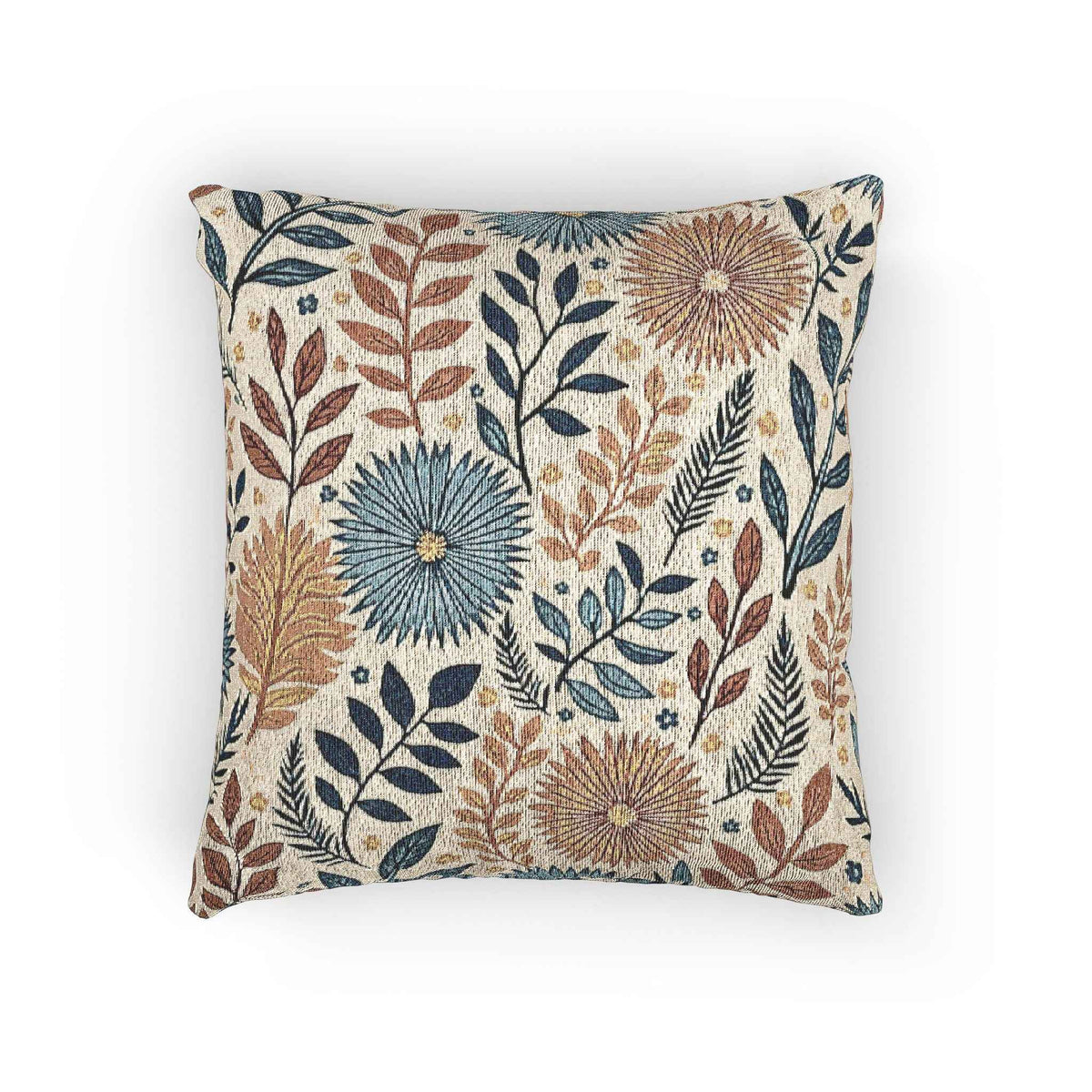 Coussin tissé à motif floral bohème | Coussin décoratif à texture de feuilles et marguerites